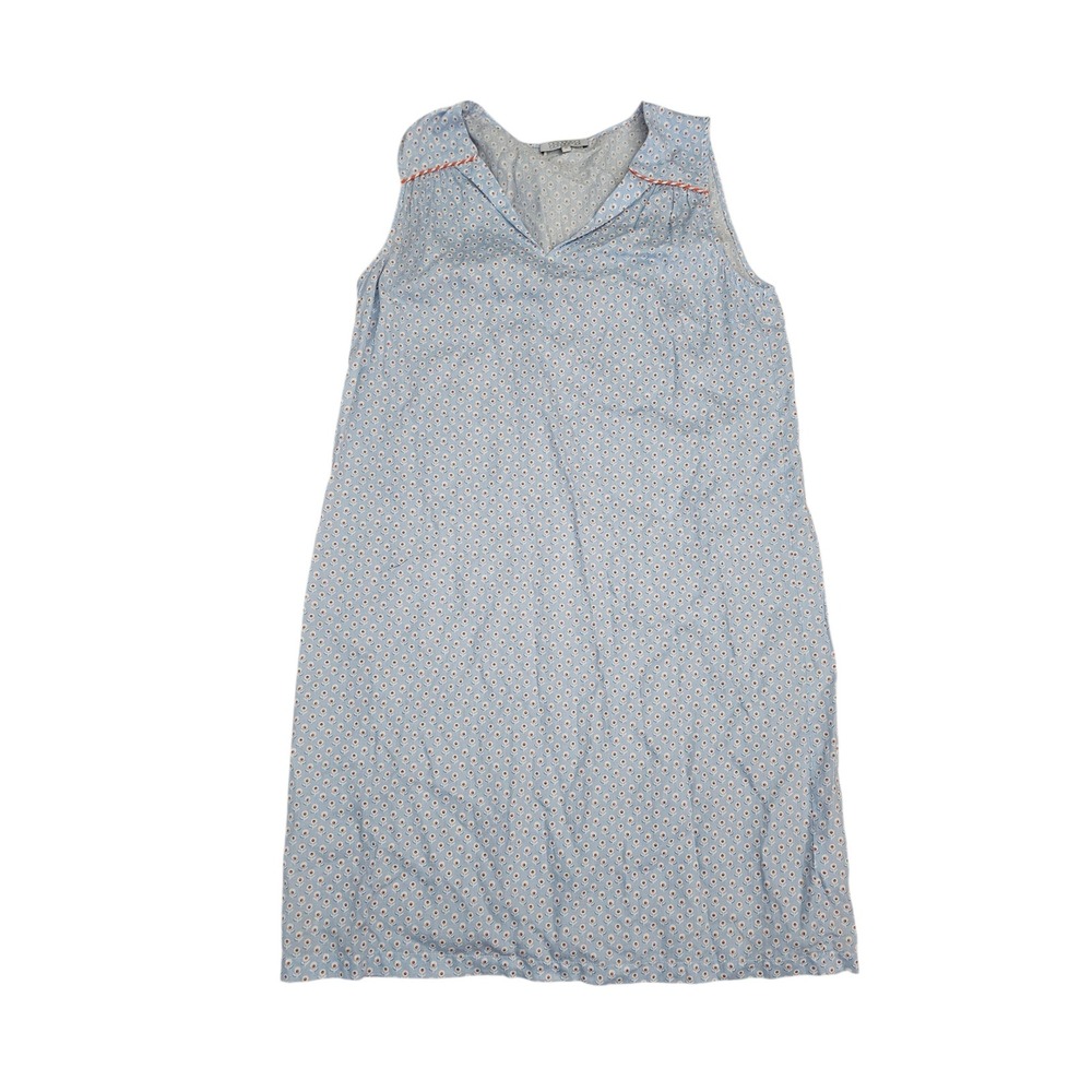 Laurence Tavernier Blue Floral Cotton Sleeveless Nightgown Chemise Size M